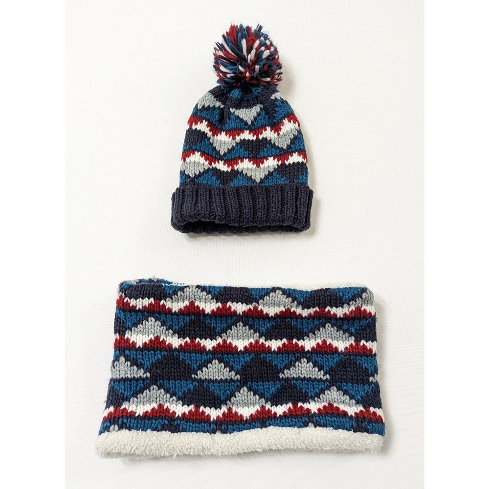 ZARA 2 Piece Thick Knit Fleece Beanie Hat and Neck Warmer Scarf Set Size L